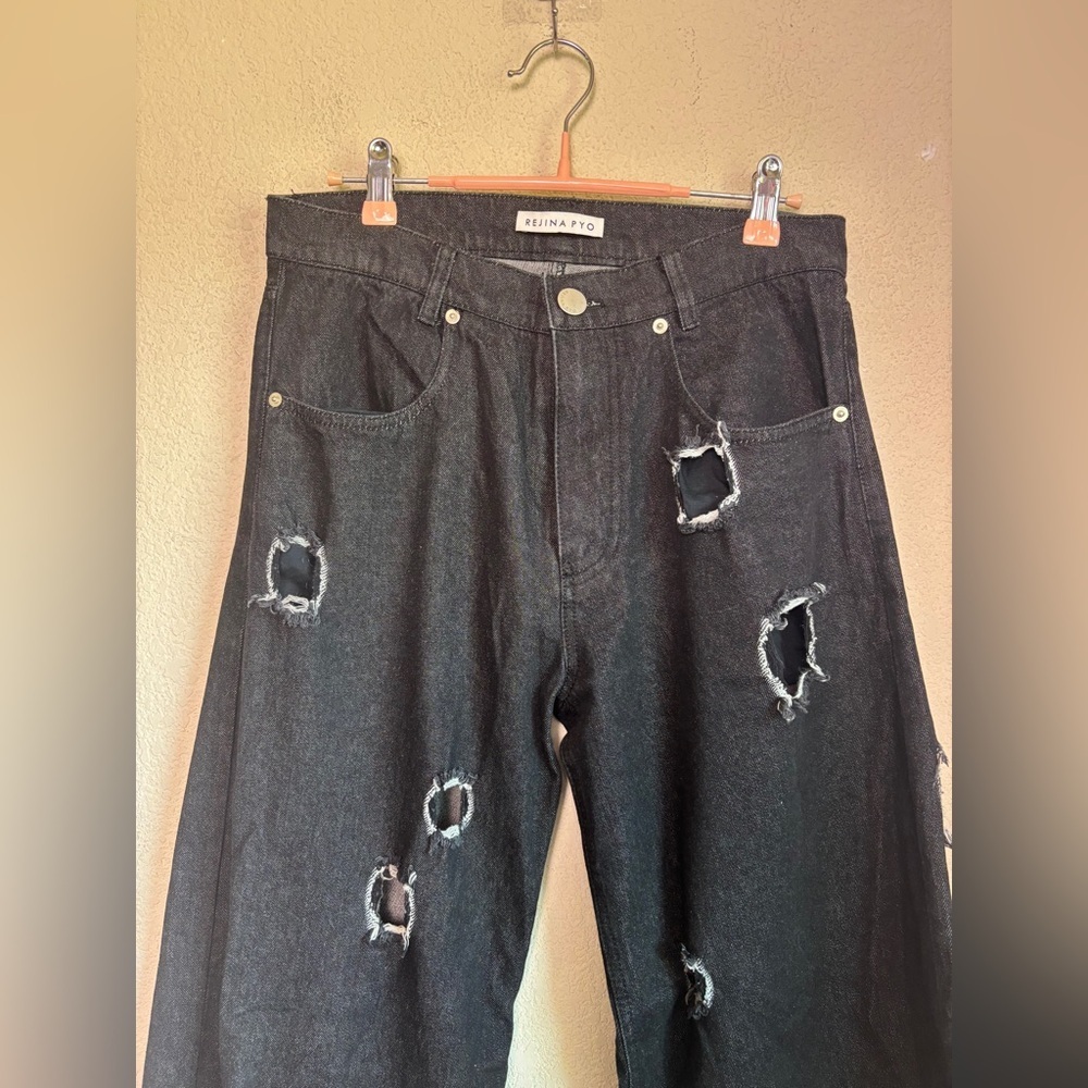 Rejina Pyo Mia Reworked Distressed Cut Out Wide Leg High Rise Relaxed Jeans 10 - Picture 4 of 10